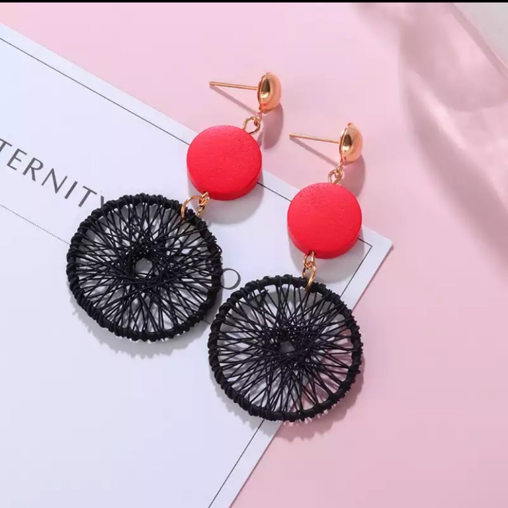 Black Red and Gold Dreamcatcher Style Earrings